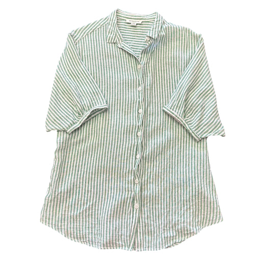 BEACH LUNCH LOUNGE GREEN WHITE STRIPED BUTTON UP BLOUSE 158 LARGE