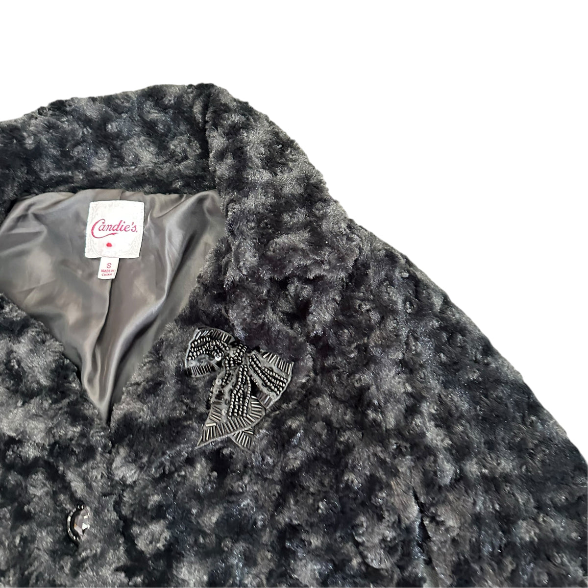 CANDIES BLACK FAUX FUR JACKET CROPPED 289 SMALL