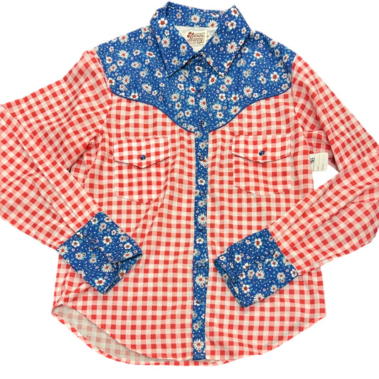 HOWDY HANNY BLUE WHITE RED WESTERN BLOUSE 38 MEDIUM