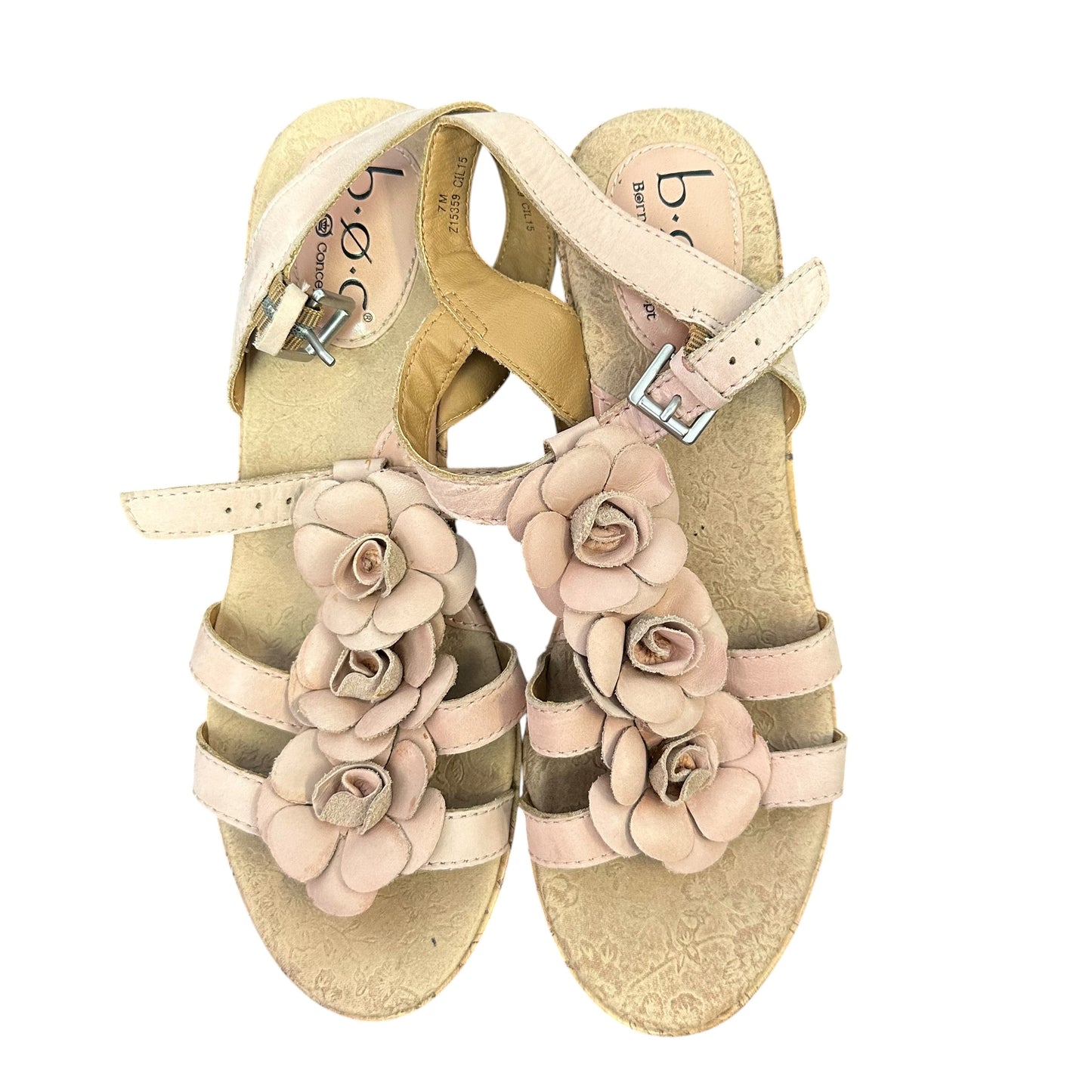BOC PINK LEATHER FLORAL CORK WEDGES 169 SZ 7