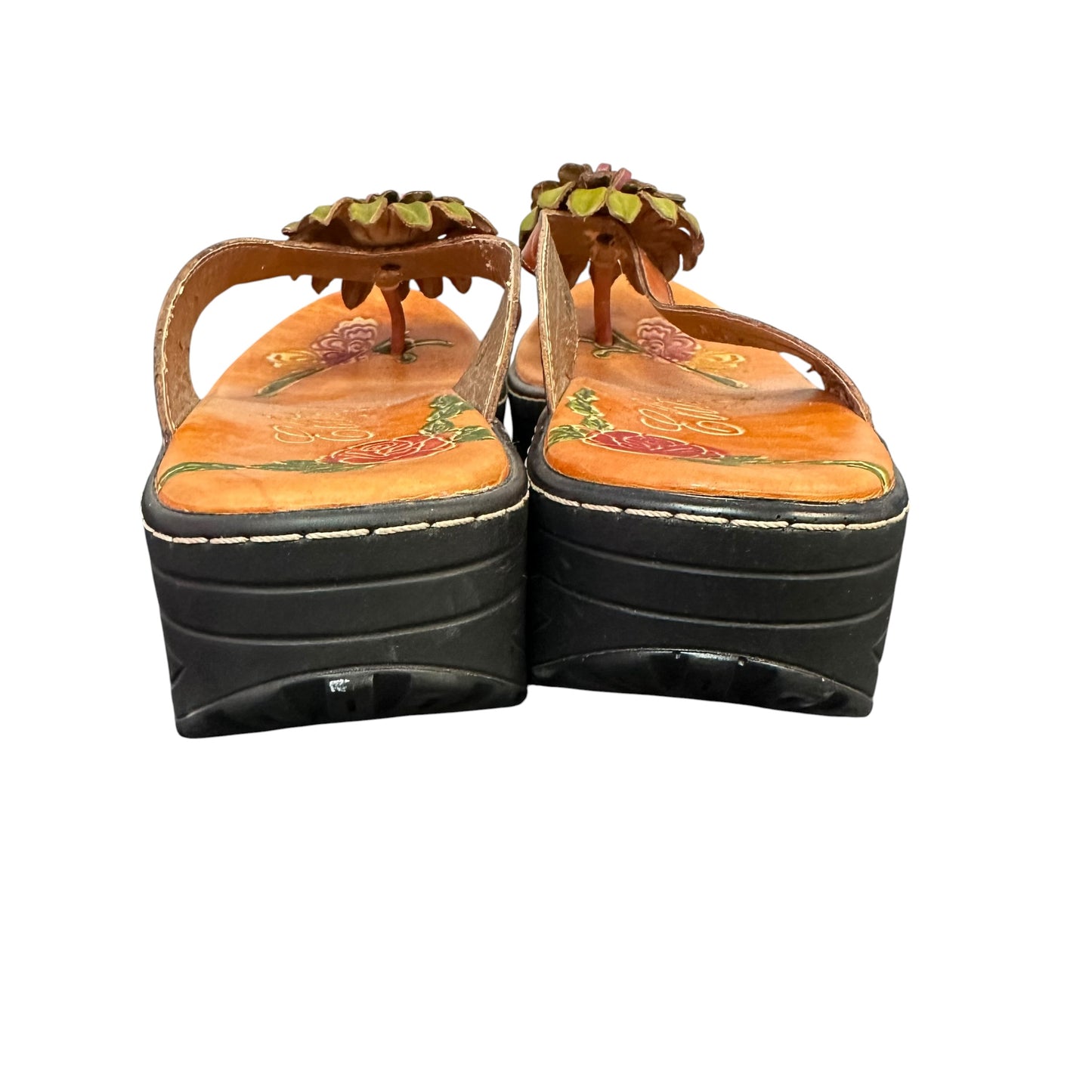 ELITE CORKY SANDALS LEATHER FLOWER NWOT 87 SZ 8