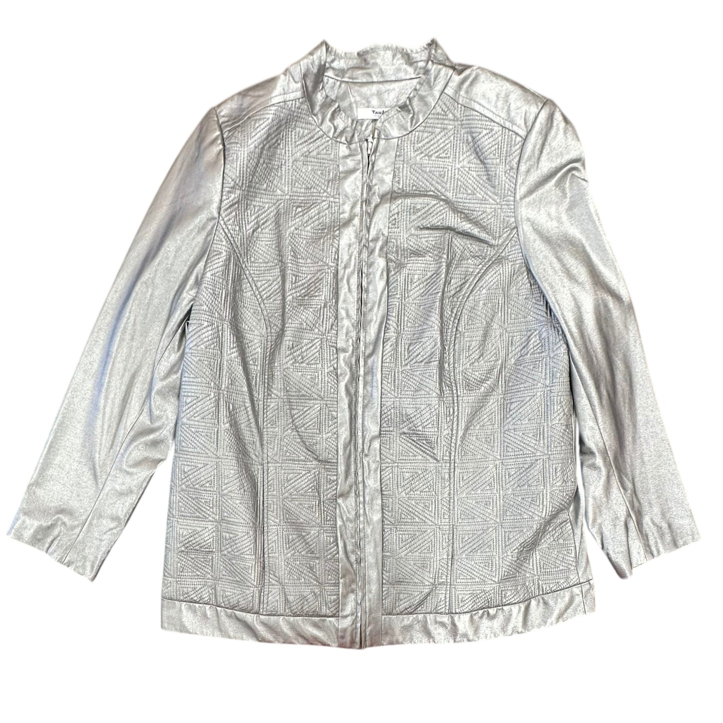 TANJAY SILVER EMBROIDERED FAUX LEATHER JACKET 219 SZ 18W
