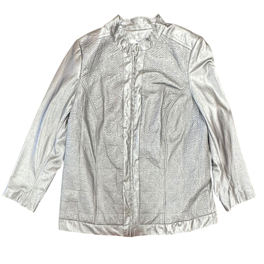 TANJAY SILVER EMBROIDERED FAUX LEATHER JACKET 219 SZ 18W