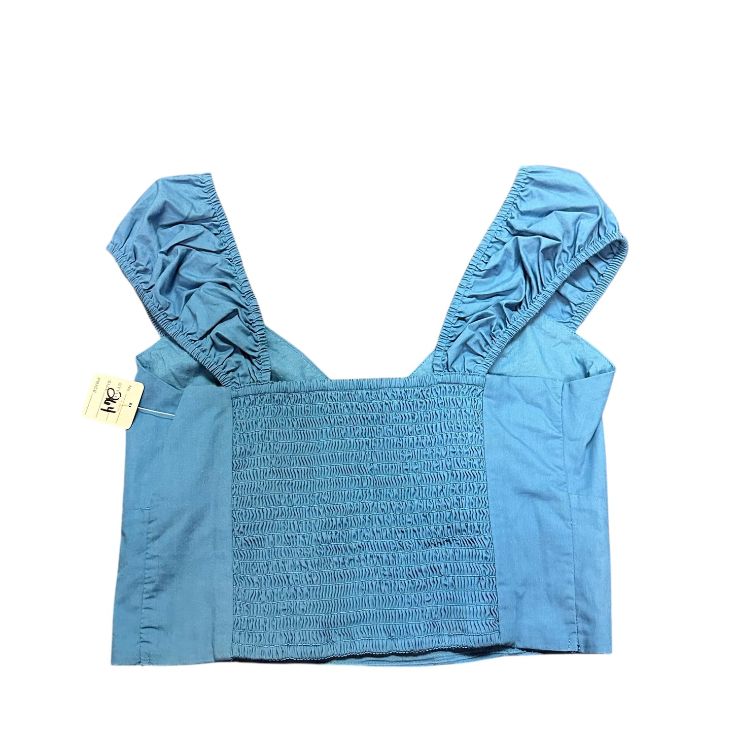 ABERCROMBIE & FITCH BLUE CROP TOP SMOCKED PUFF SLEEVES 264 SMALL