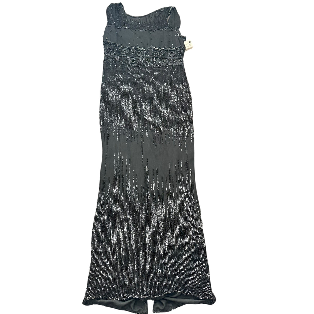 BLACK SILK BEADED ART DECO MAXI DRESS 111 XS/2