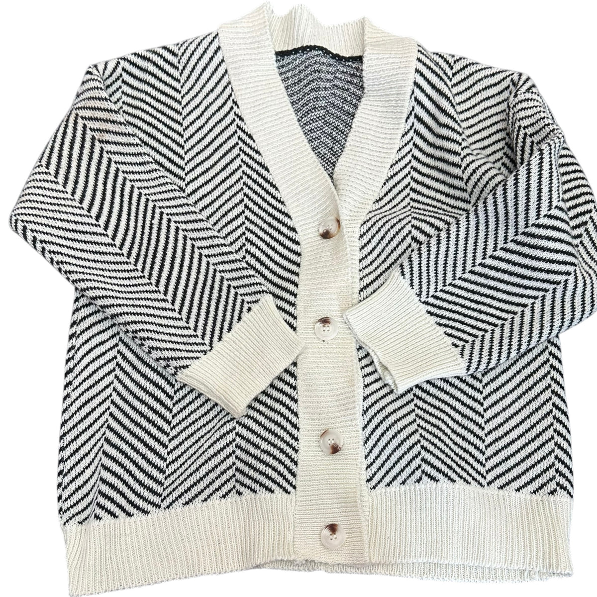ZAFUL BEIGE BLACK KNIT OVERSIZED CARDIGAN NWT 289 MEDIUM