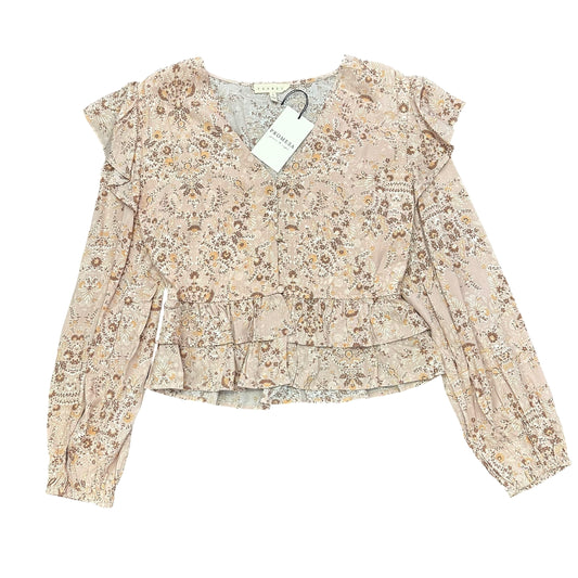PROMESA TAN FLORAL LONG SLEEVE BLOUSE NWT 263 SMALL