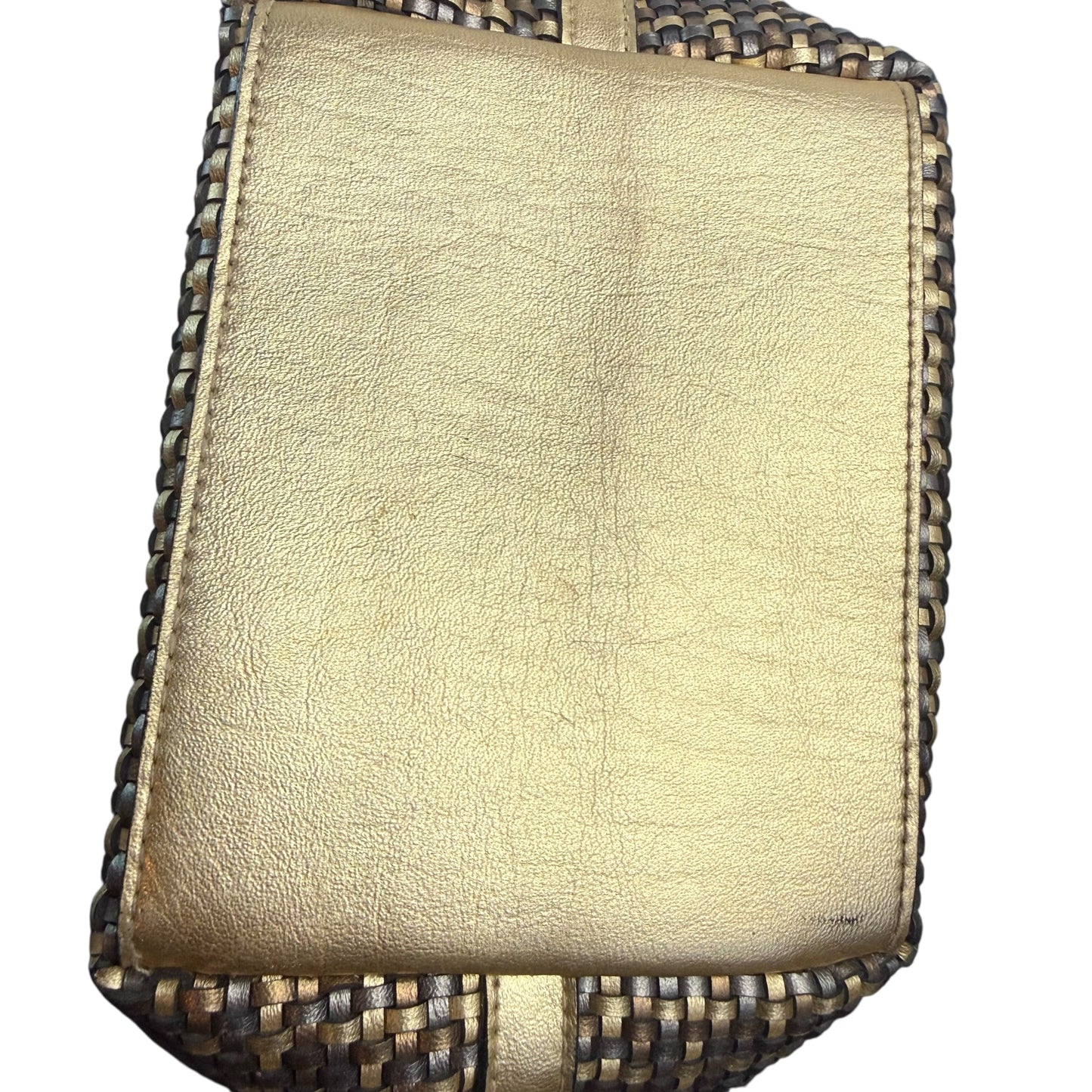 VINTAGE METALLIC GOLD BRONZE WOVEN FAUX LEATHER HANDBAG 100