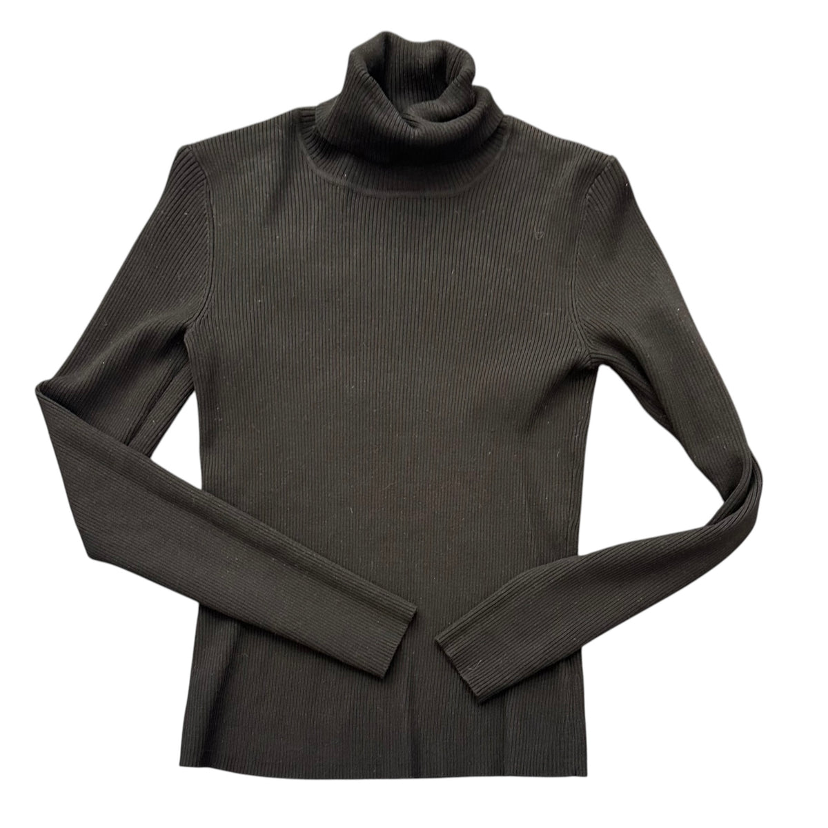 CABLE & GAUGE BLACK RIBBED TURTLENECK SWEATER SILK BLEND 100 SMALL