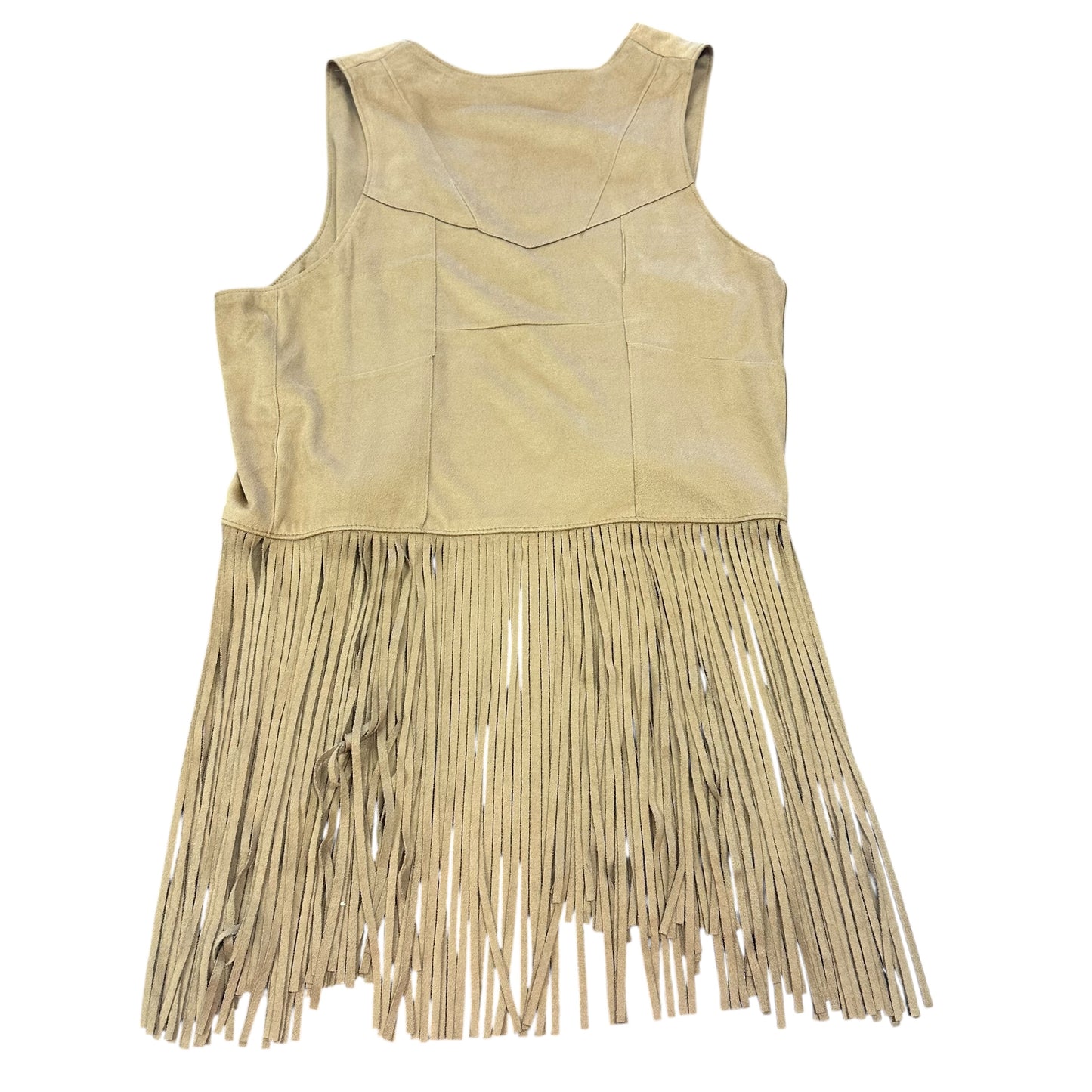 TURQUOISE HAVEN FAUX SUEDE BROWN VEST FRINGE 124 LARGE