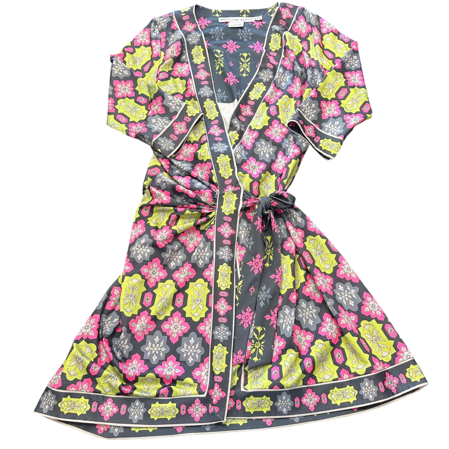 GRETCHEN SCOTT GRAY COLORFUL WRAP DRESS 100 SMALL