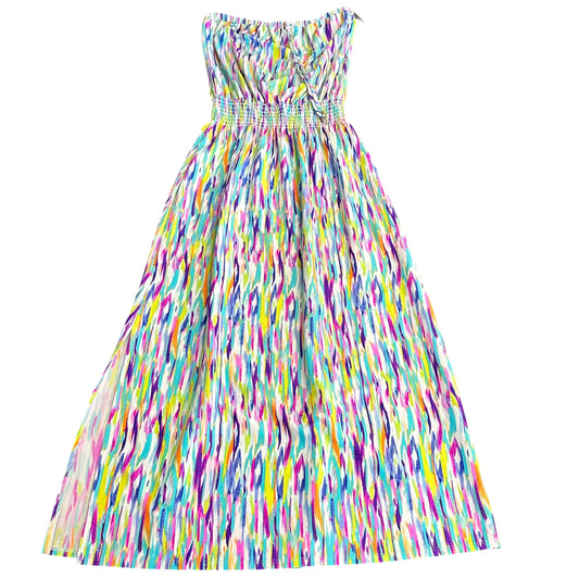 JUDY CONNALLY WHITE COLORFUL STRAPLESS MAXI DRESS MEDIUM