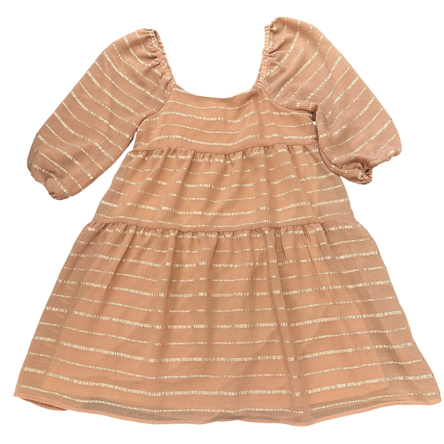 BY TOGETHER TAN PUFF SLEEVE TIERED DRESS 100 SMALL
