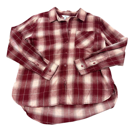 TIME & TRU MAROON PLAID BUTTON UP BLOUSE 125 MEDIUM