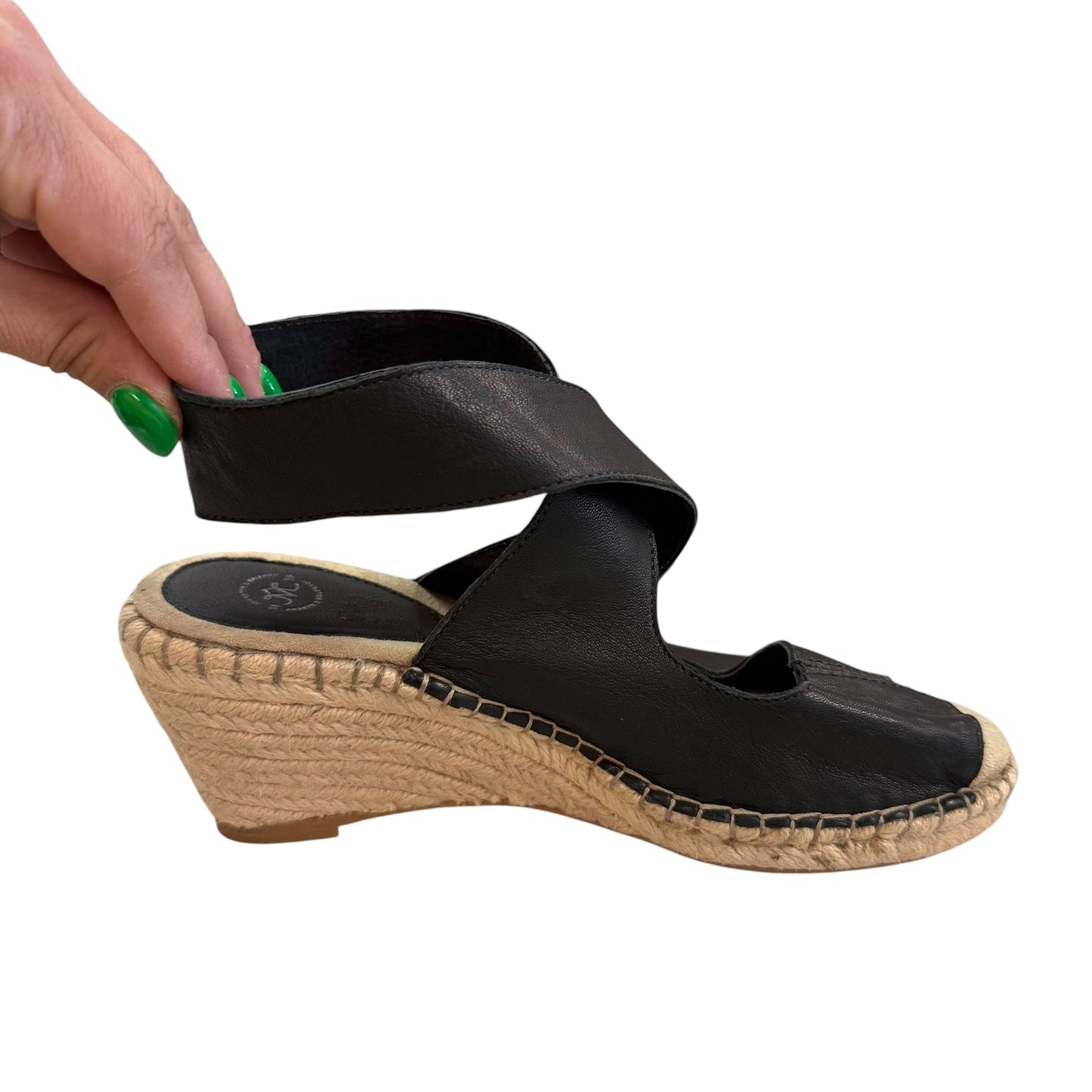 JOHNSTON & MURPHY BLACK LEATHER ESPADRILLE WEDGES NWOT 100 SZ 7