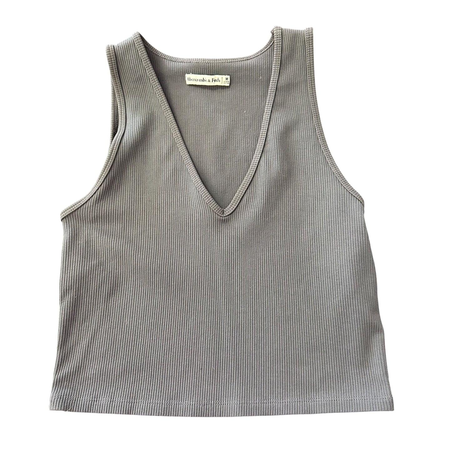 ABERCROMBIE & FITCH GRAY RIBBED CROPPED TANK TOP 100 MEDIUM