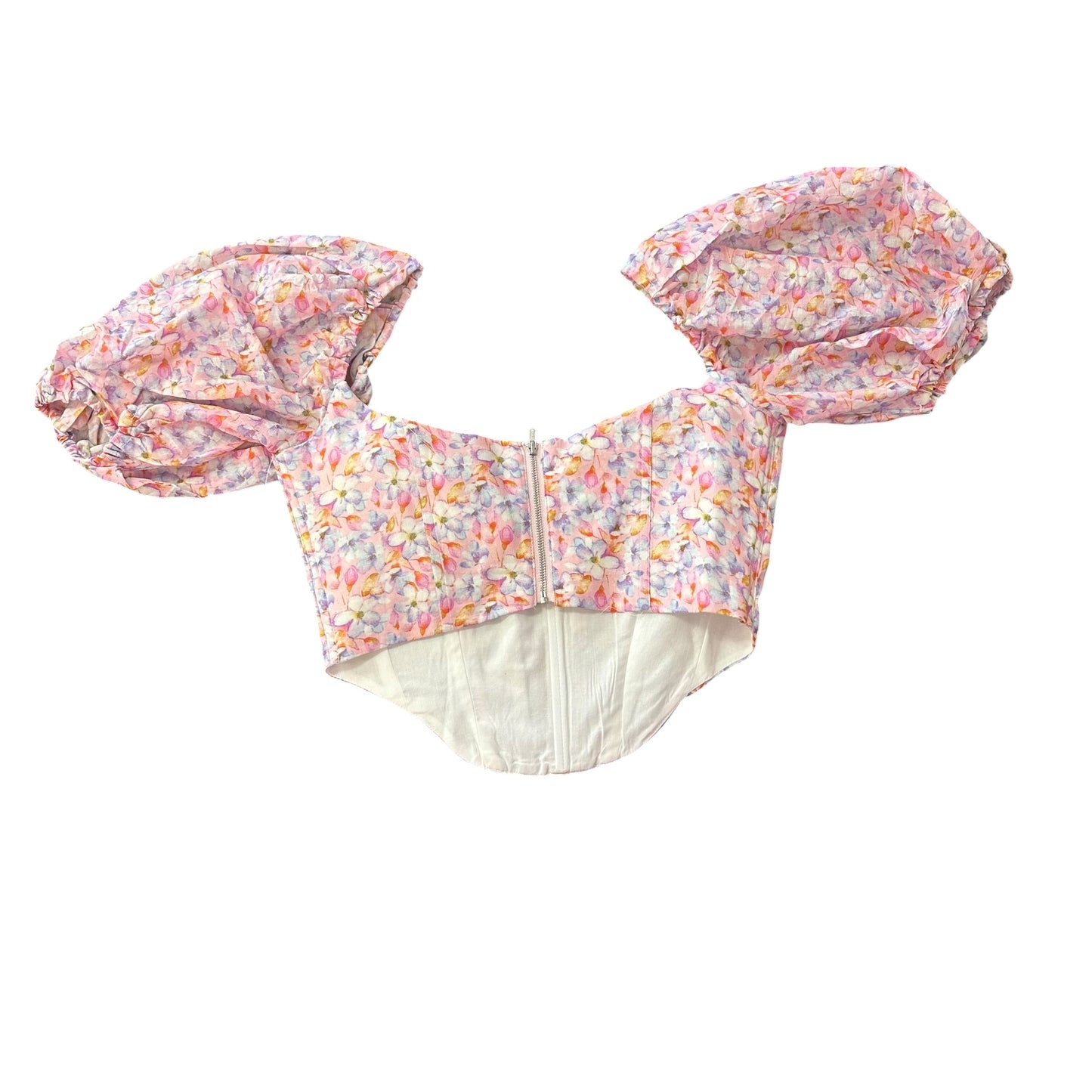 BARDOT KIAH FLORAL CORSET CROP TOP PUFF SLEEVES 122 LARGE
