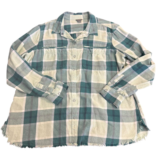EDDIE BAURER GREEN PLAID BUTTON UP XL