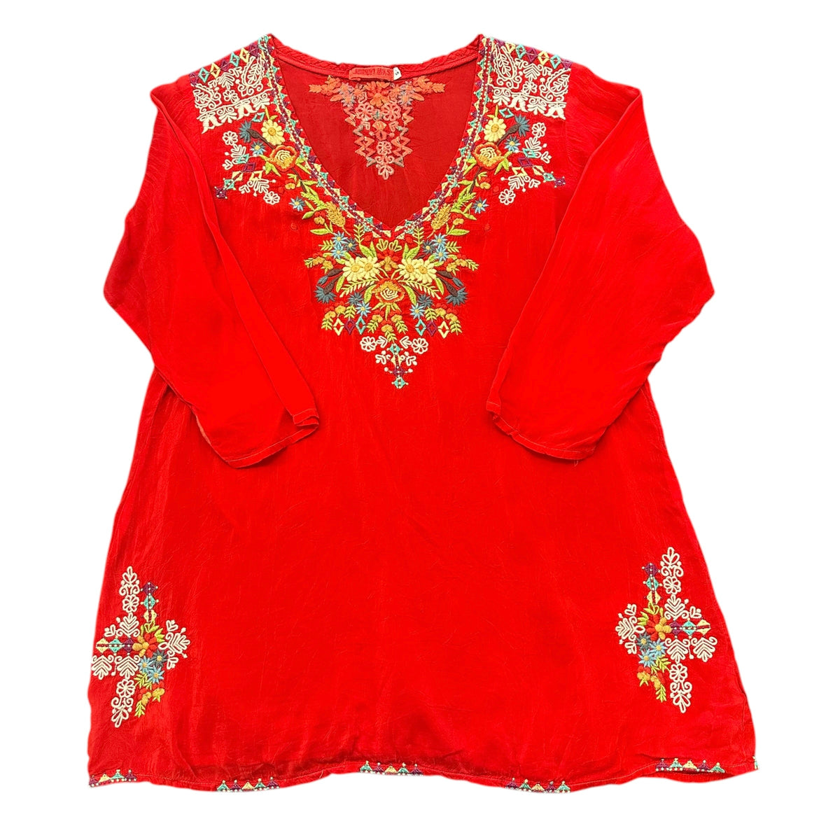 JOHNNY WAS RED EMBROIDERED 3/4 SLEEVE BLOUSE 87 SMALL