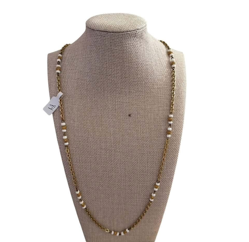 GOLD CHAIN NECKLACE WHITE BEADS 84