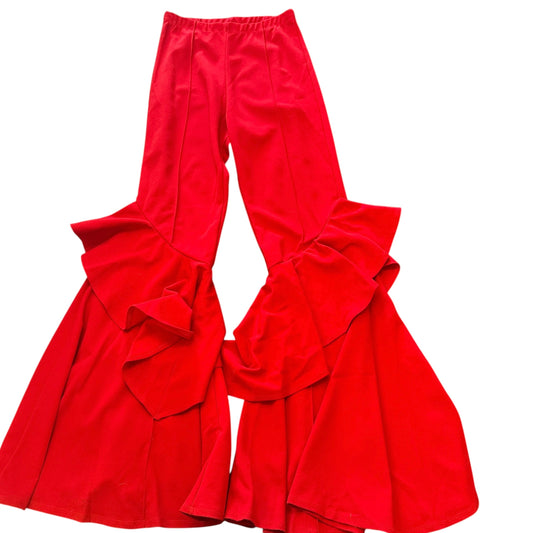 RED PULL ON BELLBOTTOMS RUFFLES HIGH WAISTED 100 SMALL