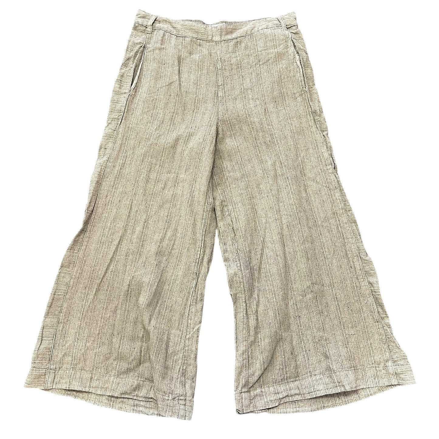 ANTHROPOLOGIE GREEN STRIPED LINEN PANTS 100 SMALL
