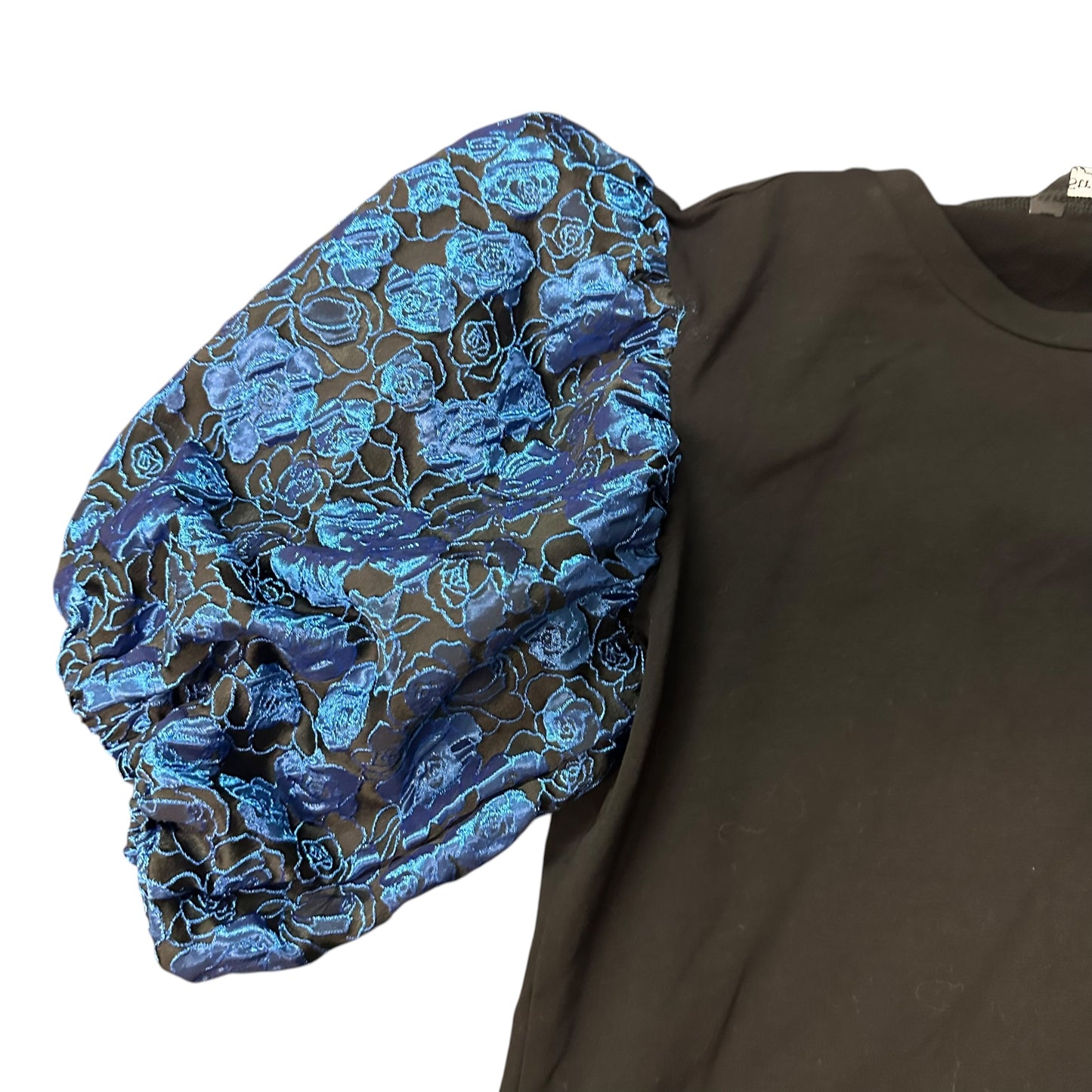 STRUT & BOLT BLACK BLUE PUFF SLEEVE BLOUSE 100 SMALL