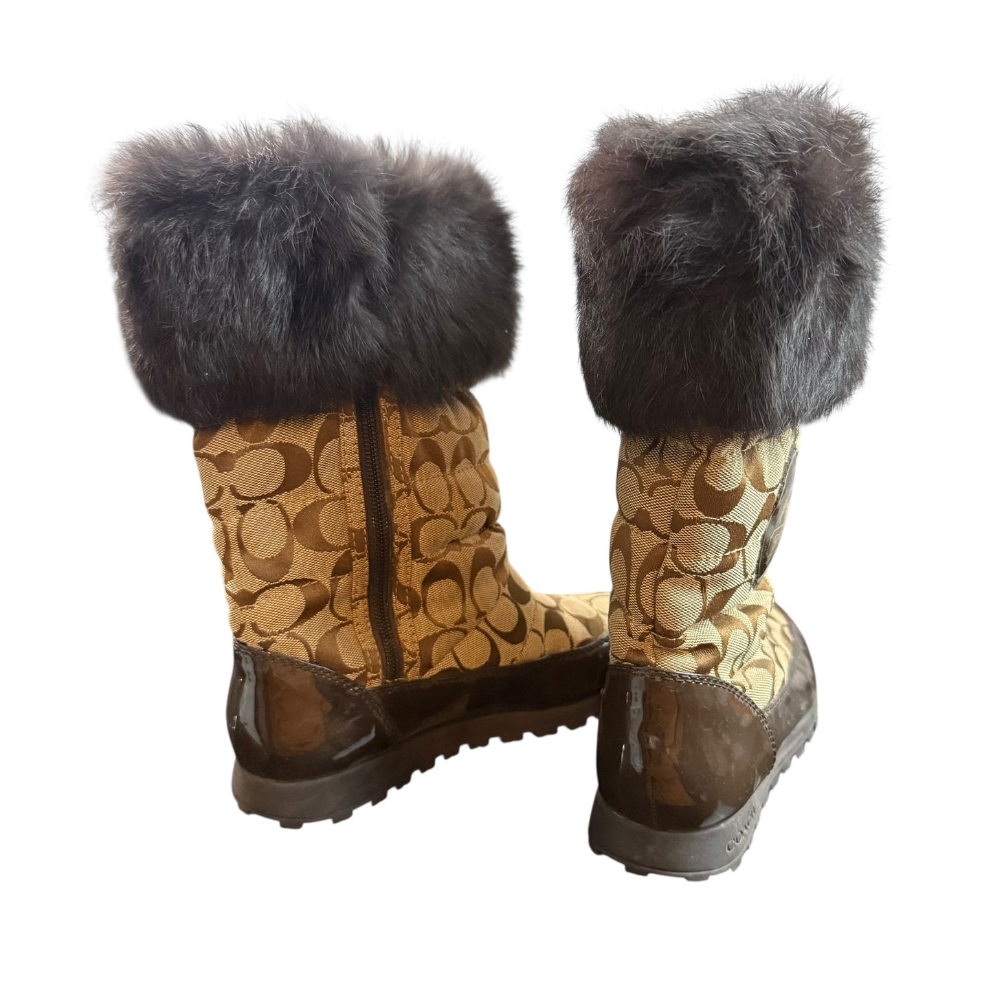 COACH JOYOUS SIGNATURE WINTER BOOTS BROWN SZ 7.5