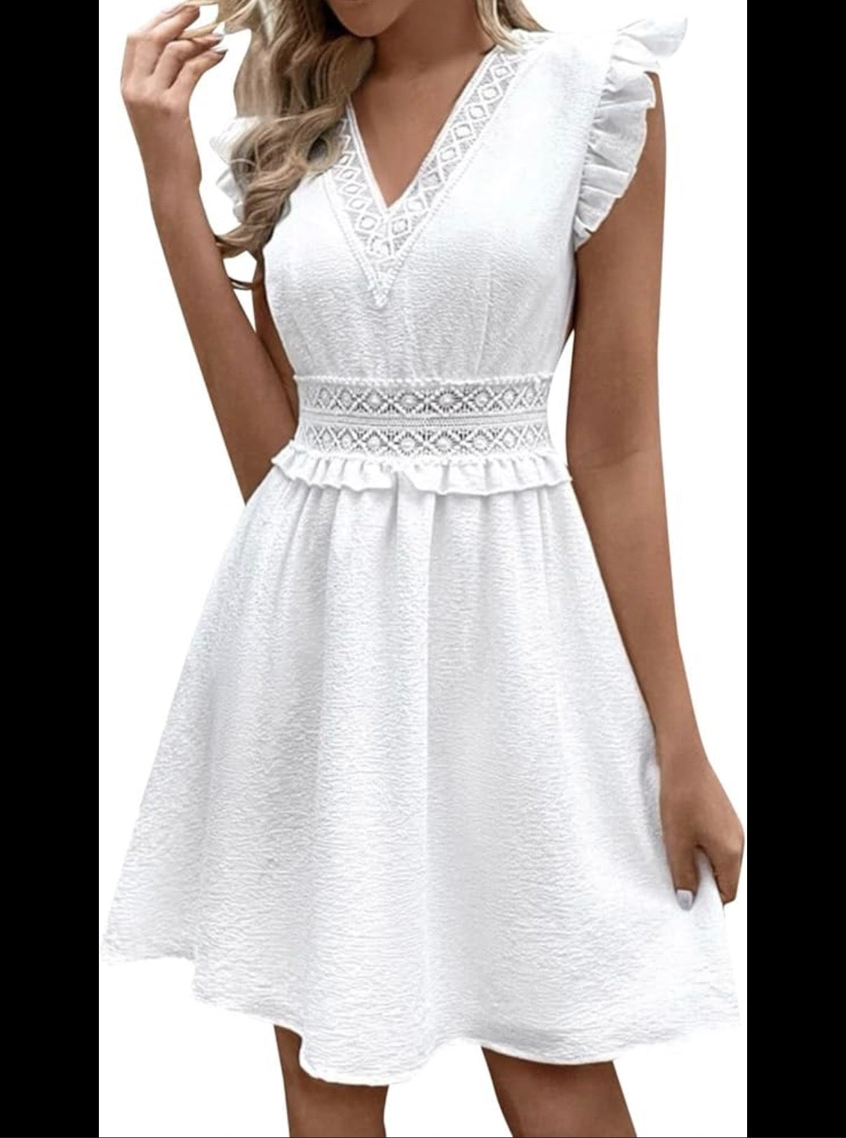 SHEIN WHITE DRESS FLUTTER SLEEVES CROCHET 100 XL