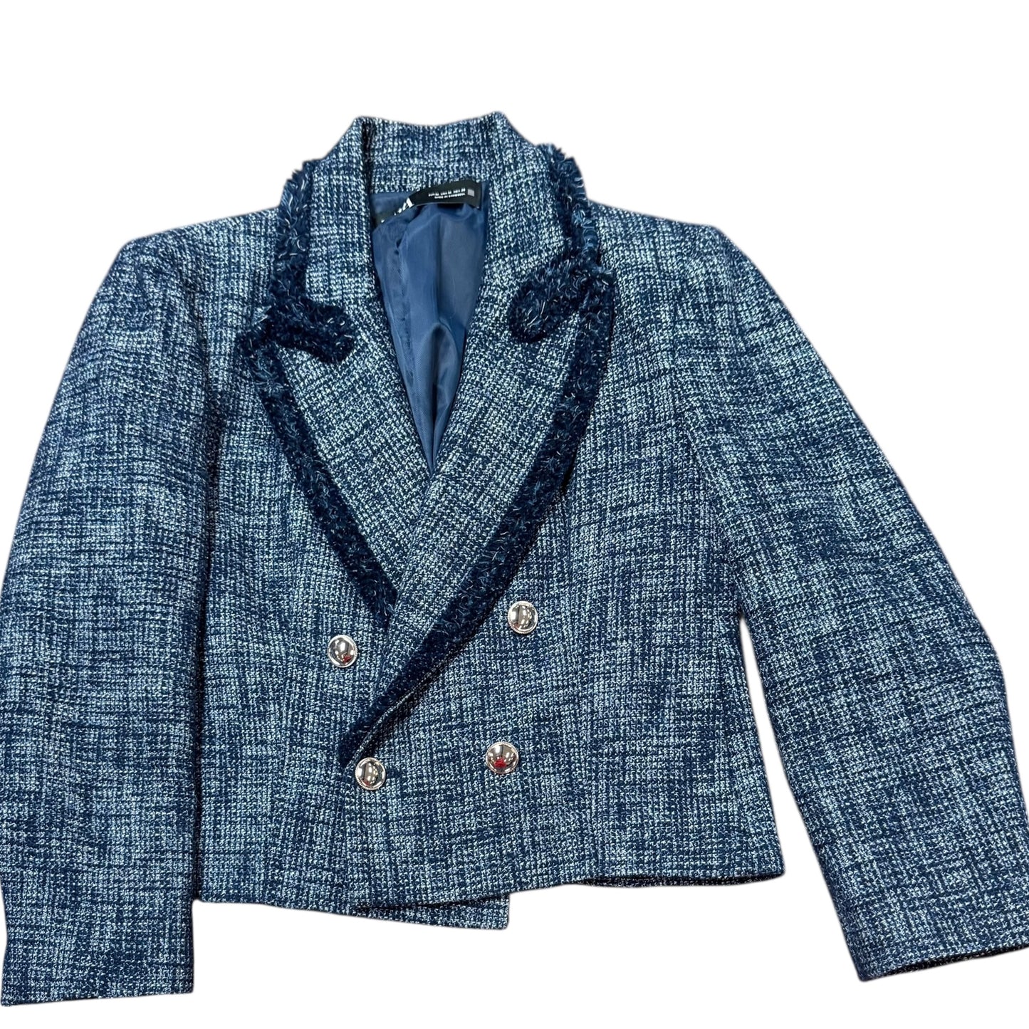 ZARA NAVY TWEED BLAZER SILVER BUTTONS 100 MEDIUM