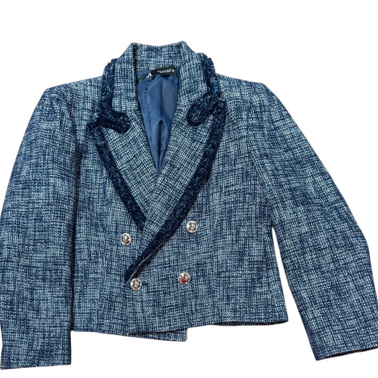 ZARA NAVY TWEED BLAZER SILVER BUTTONS 100 MEDIUM
