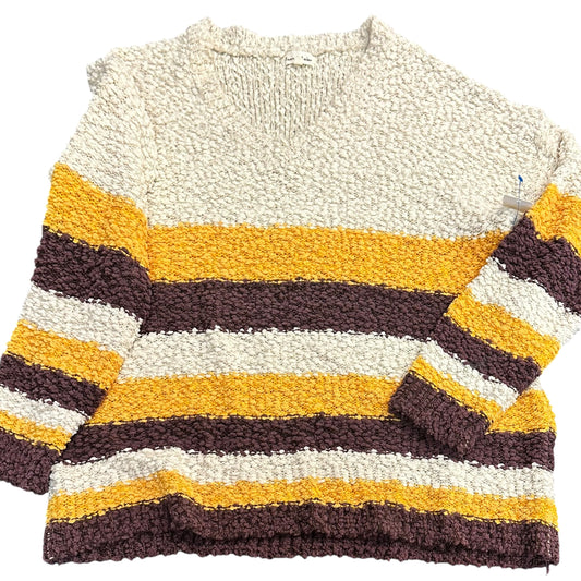 AARON & AMBER BEIGE MAROON YELLOW STRIPED POPCORN SWEATER 251 LARGE
