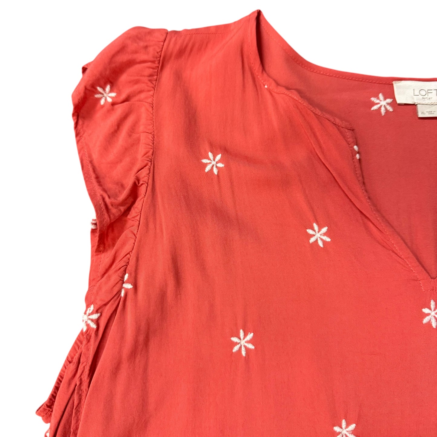 LOFT CORAL WHITE EMBROIDERED FLORAL BLOUSE 262 XL
