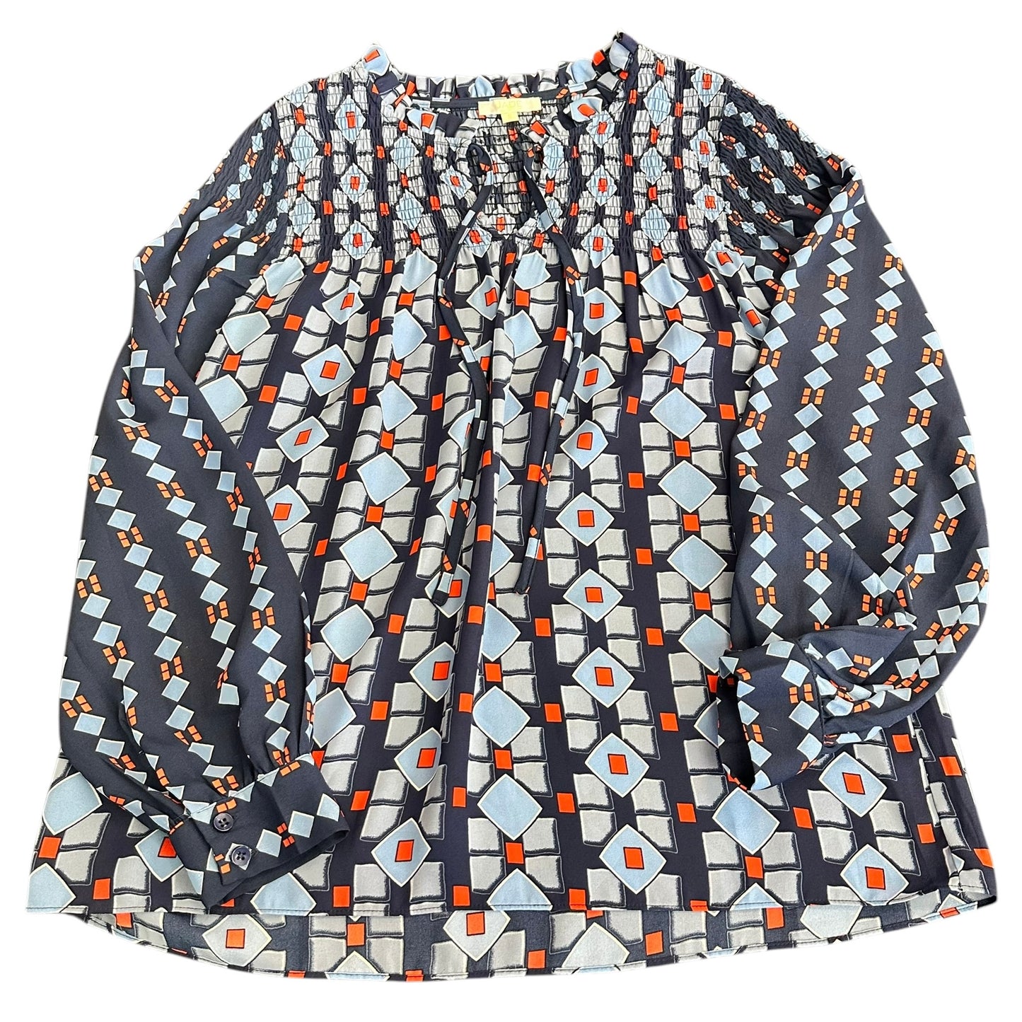 JADE BLUE ORANGE BLOUSE PUFF SLEEVES 255 SMALL
