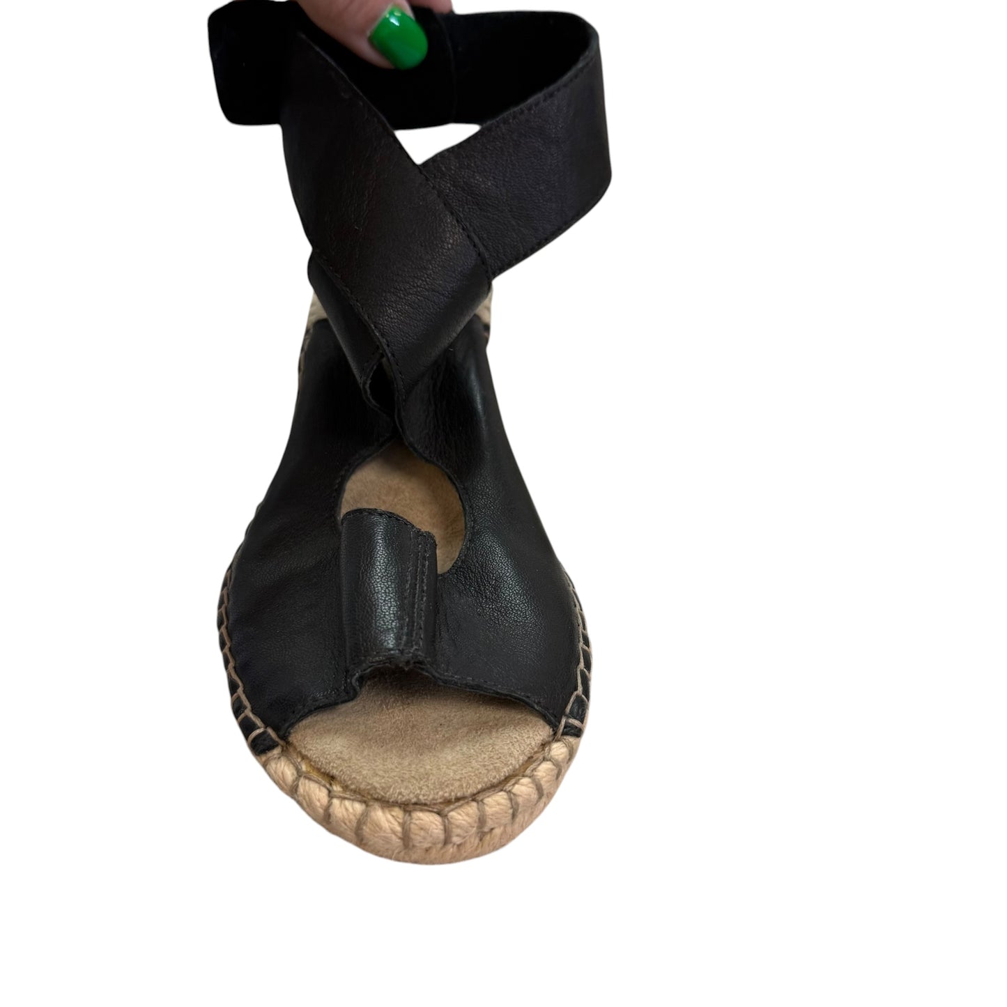JOHNSTON & MURPHY BLACK LEATHER ESPADRILLE WEDGES NWOT 100 SZ 7