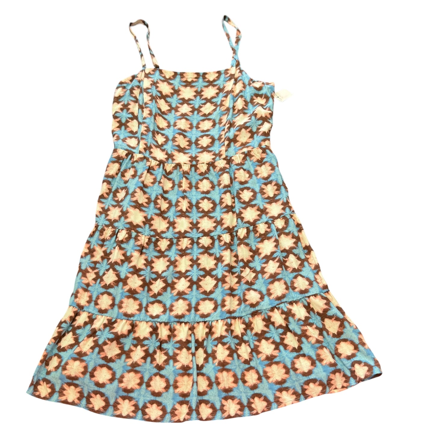LOFT BROWN BLUE TIERED DRESS 100 SZ 10