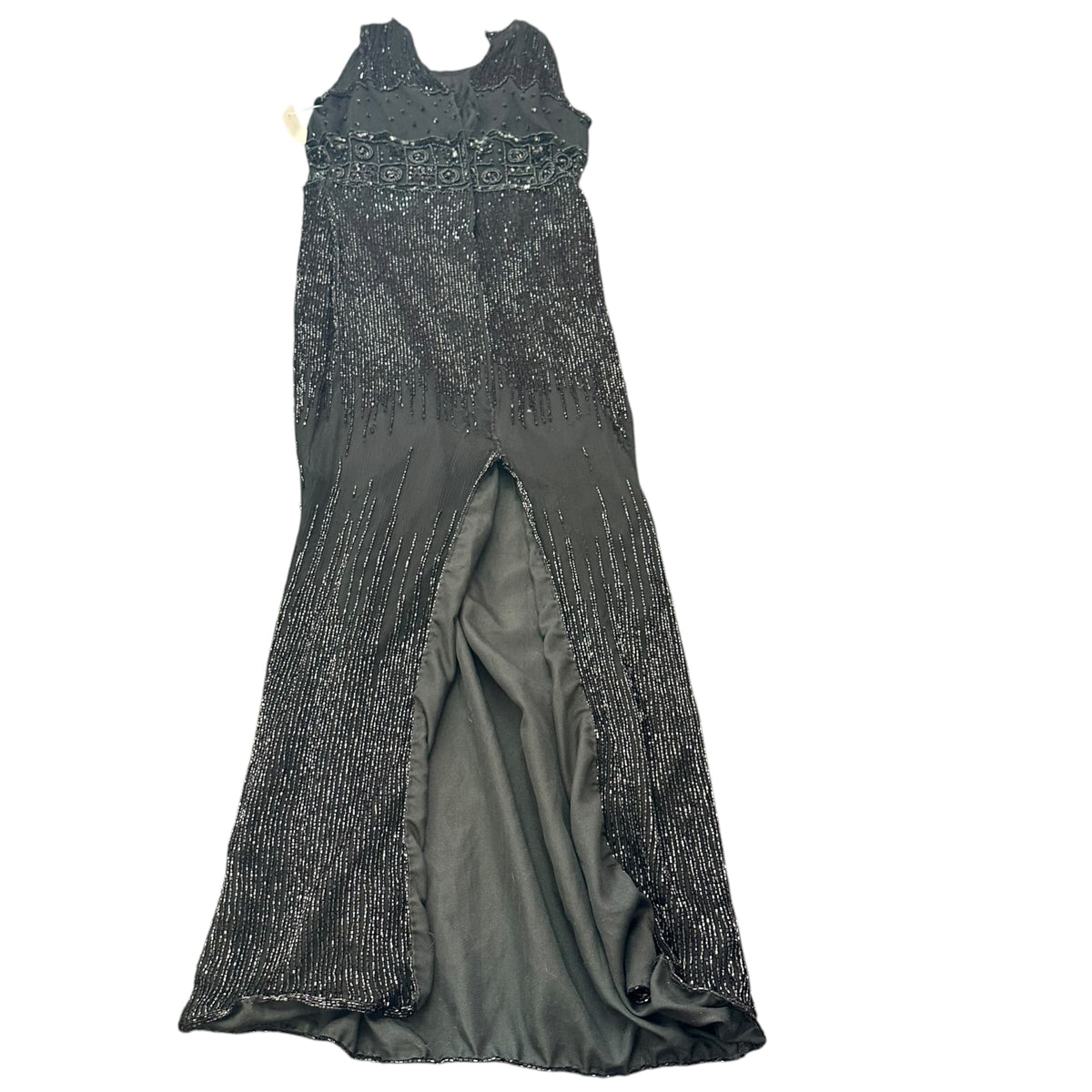 BLACK SILK BEADED ART DECO MAXI DRESS 111 XS/2