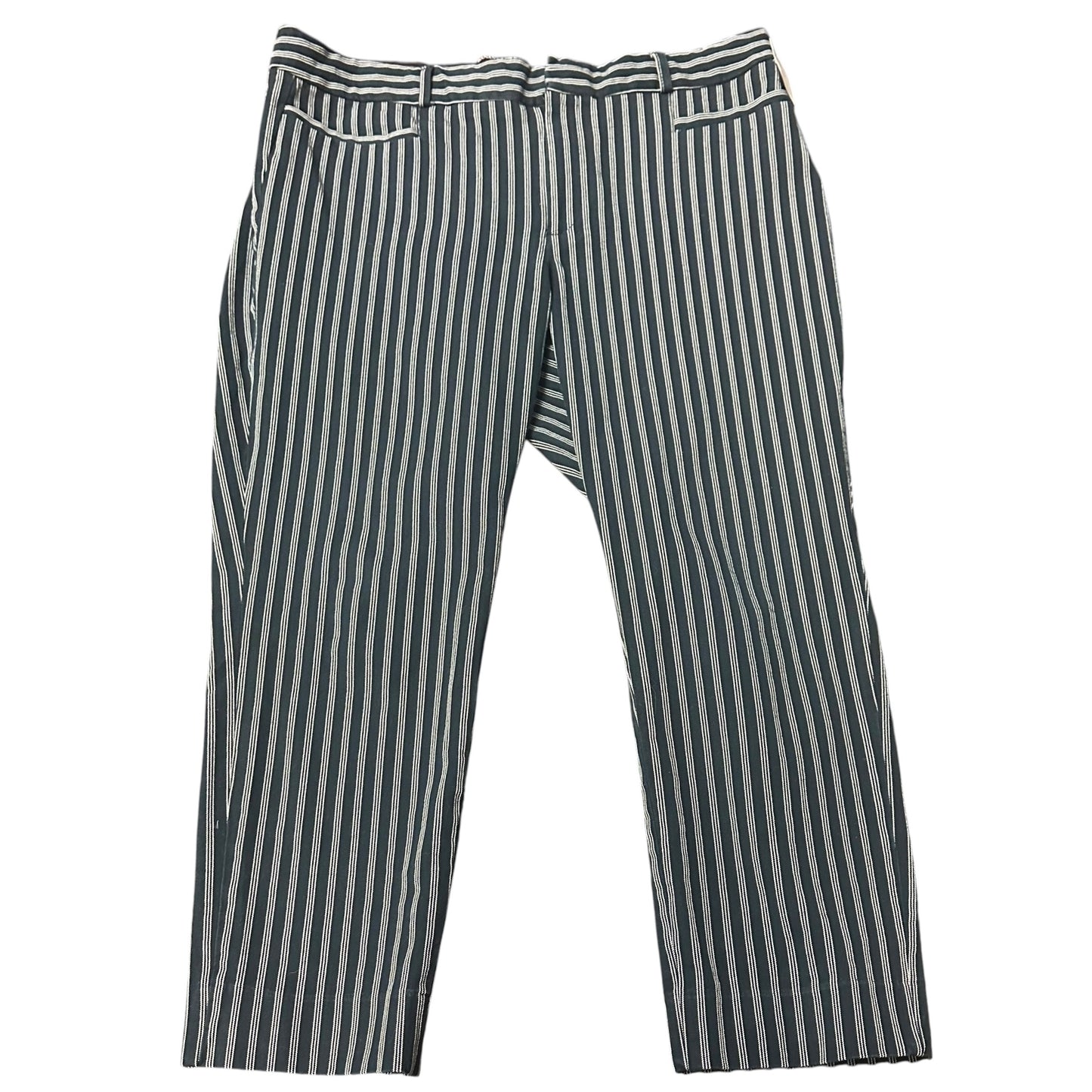 BANANA REPUBLIC NAVY WHITE STRIPED TROUSERS SLOAN CROP 230 SZ 12