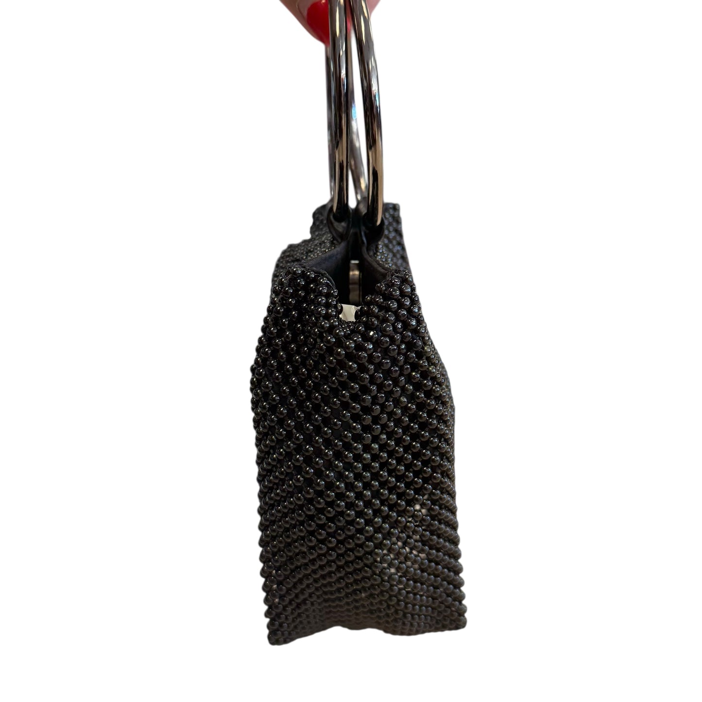 BALL MESH BLACK RING CLUTH HANDBAG
