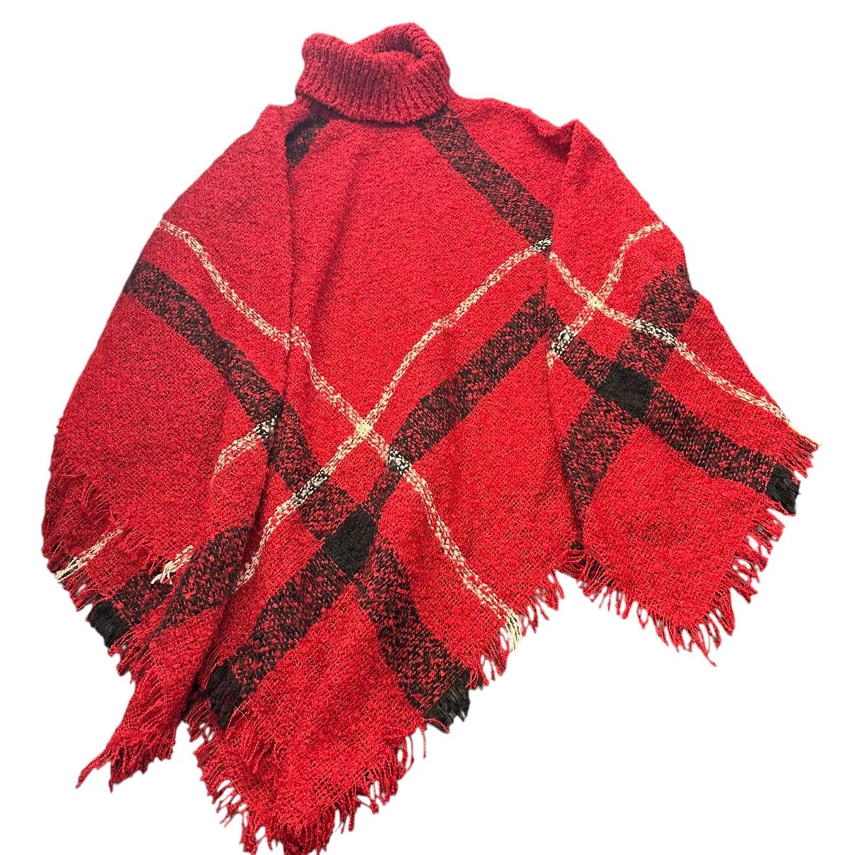 JESS LEA RED BLACK PLAID PONCHO 52 OSFM