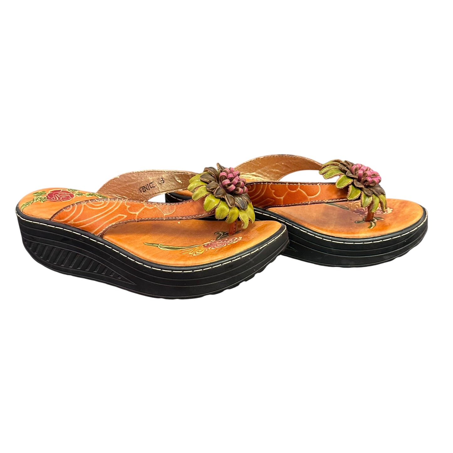 ELITE CORKY SANDALS LEATHER FLOWER NWOT 87 SZ 8