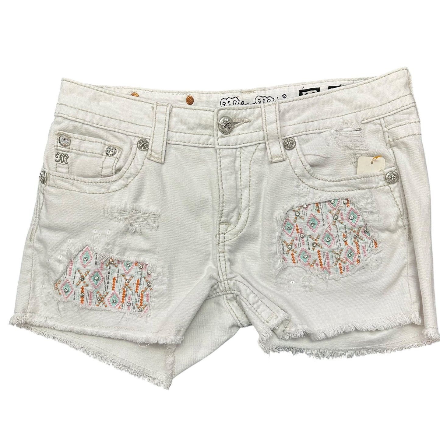MISS ME WHITE DENIM SHORTS EMBROIDERED CUT OFF 251 SZ 29