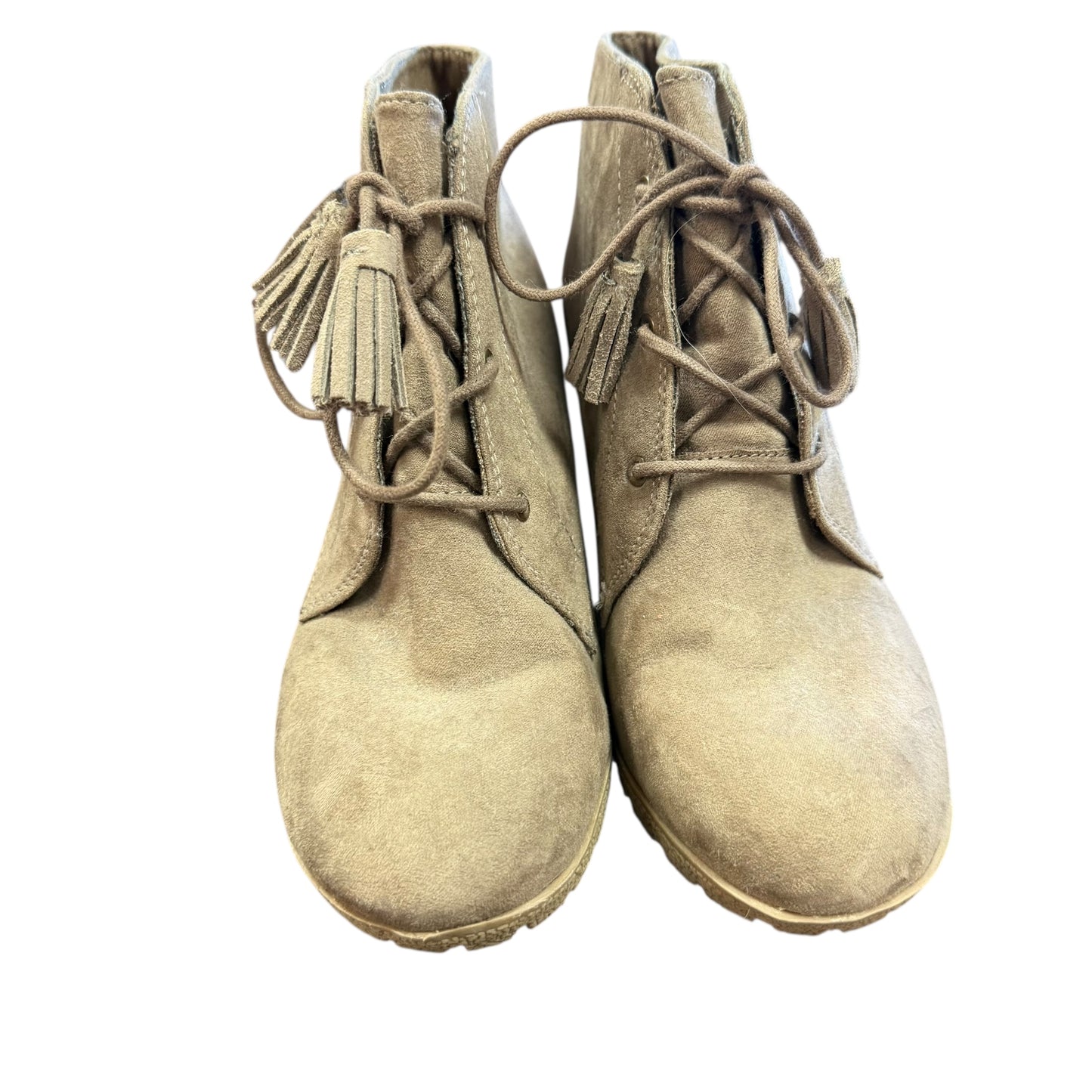 MIA BAYLIE IN FAUX SUEDE LACE UP WEDGE BOOTIES 234 SZ 8.5