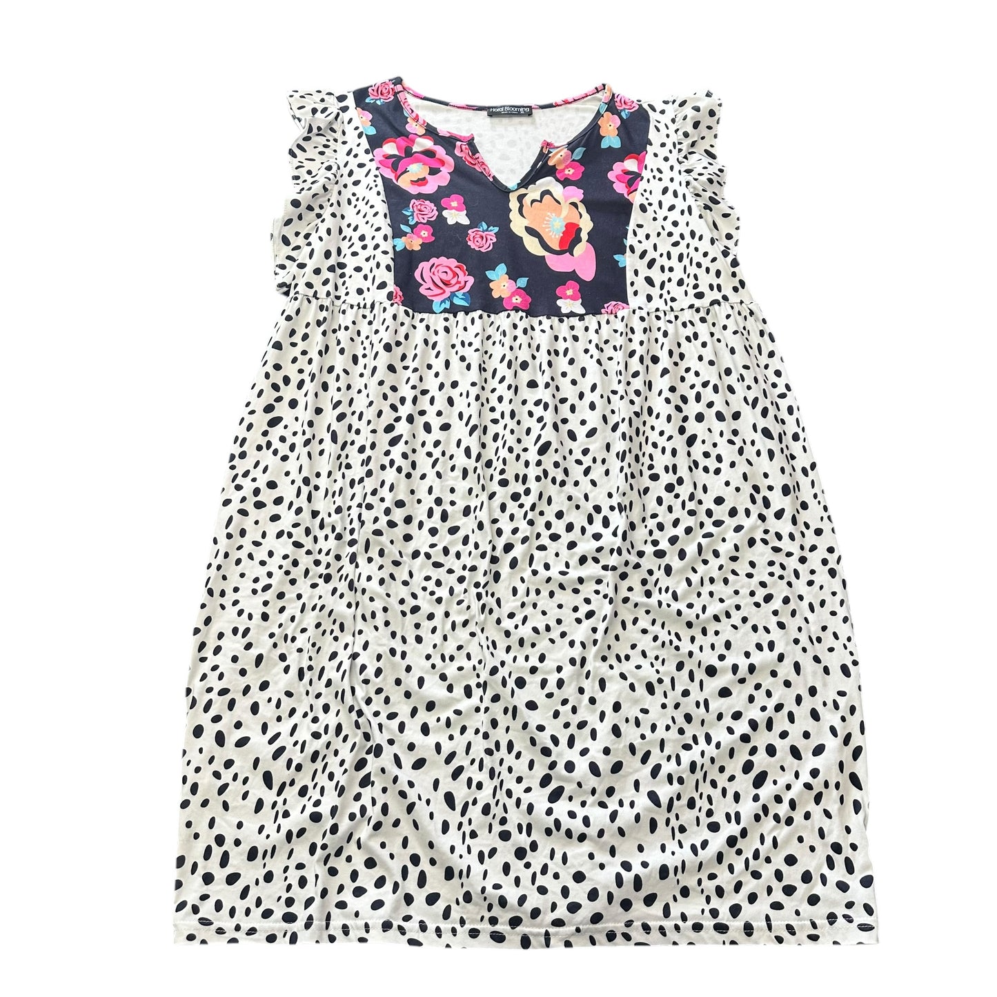 FLORAL BLOOMING DRESS BLACK WHITE SPECKLED 268 XL
