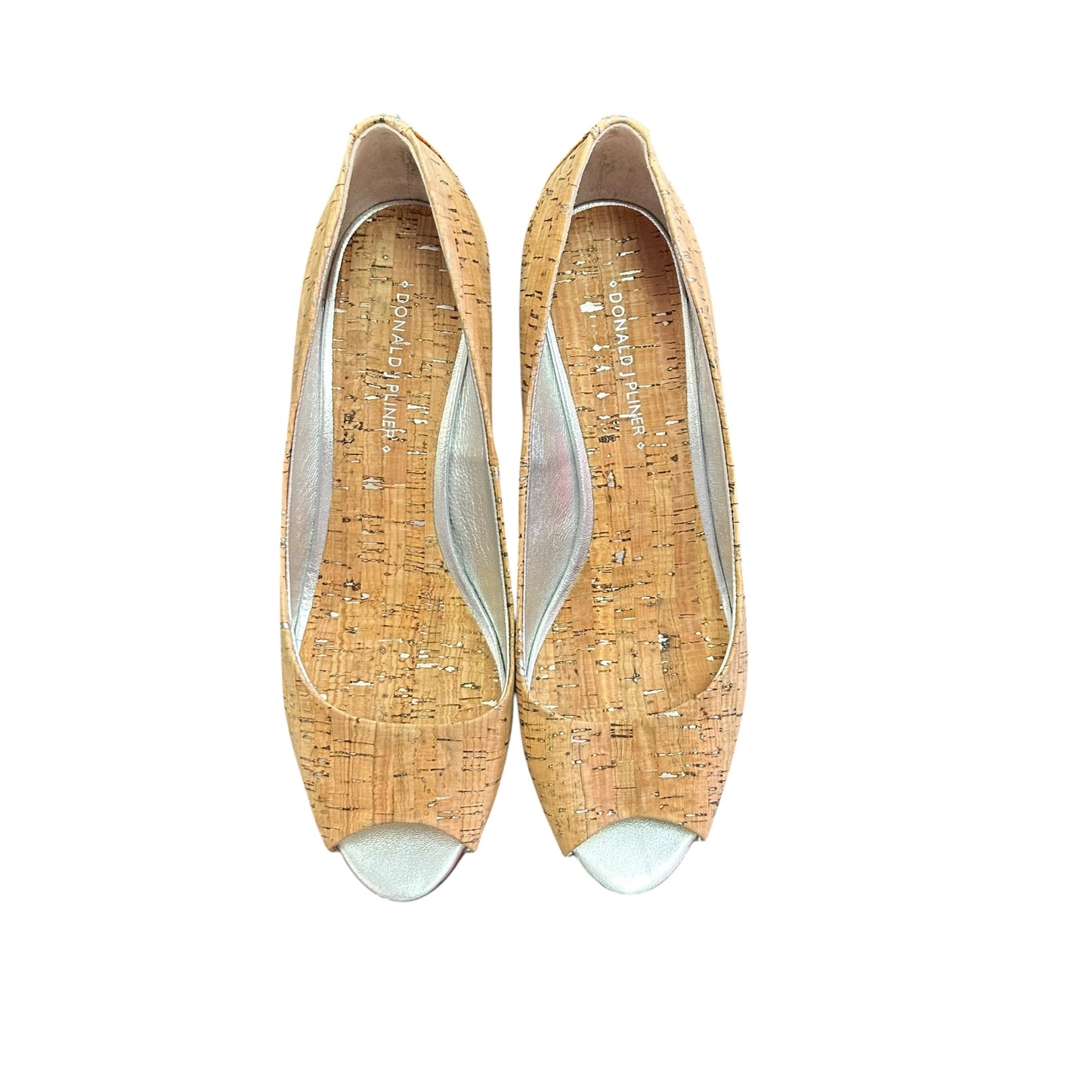DONALD J PLINER SILVER NATURAL METALLIC CORK WEDGES 87 SZ 7.5