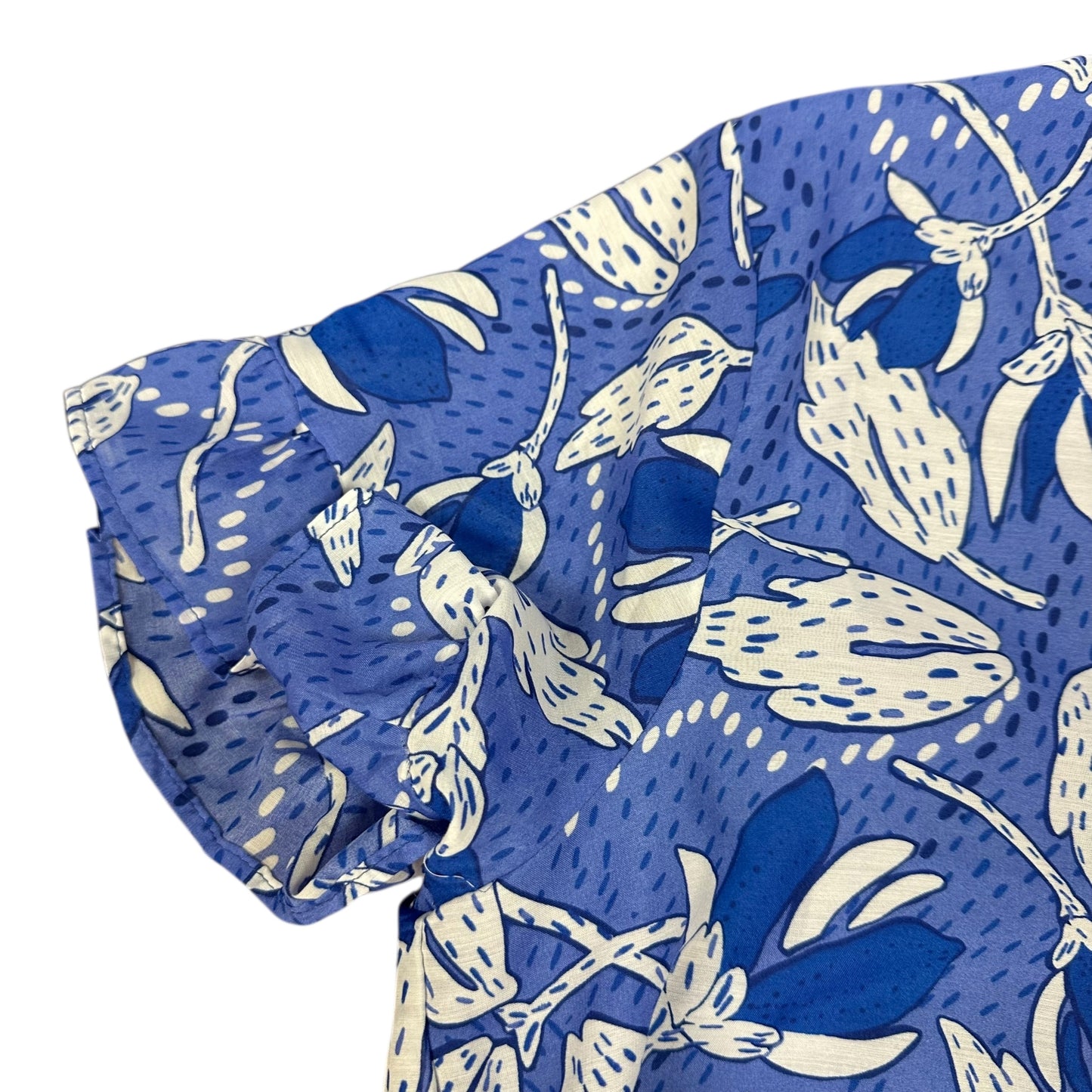 J.MARIE TIERED MII DRESS BLUE WHITE FLORAL PRINT BELTED KAIA 26 NWT $128 LARGE