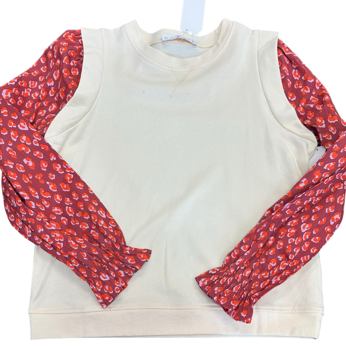 KARLIE BEIGE LEOPARD SLEEVE ANIMAL PRINT SWEATSHIRT NWT 298 SMALL