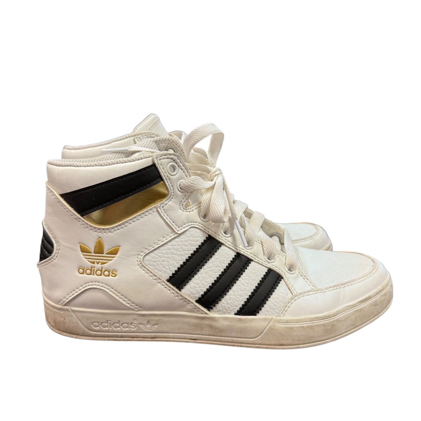 ADIDAS HARD COURT HIGH WHITE BLACK GOLD SNEAKERS 100 SZ 6