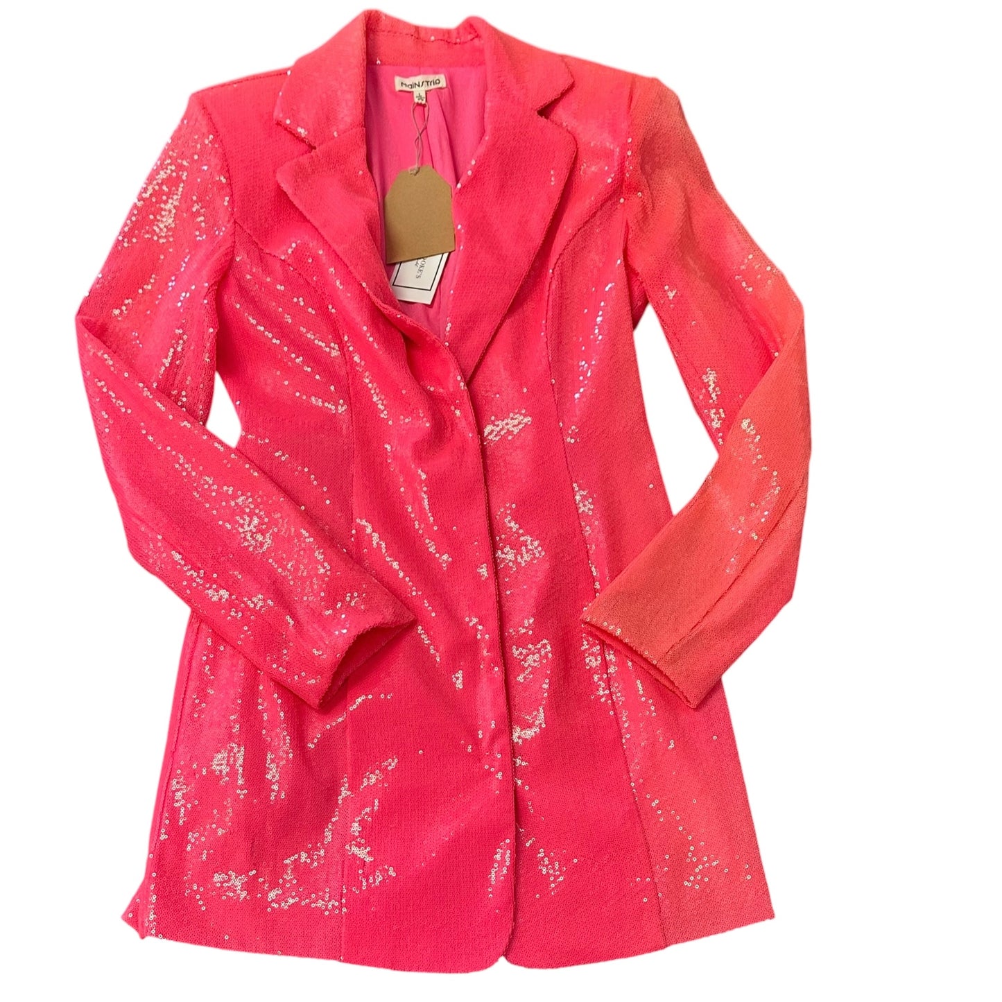 MAINSTRIP PINK SEQUINS BLAZER DRESS NWT 100 LARGE /8 *DISCOLORATION