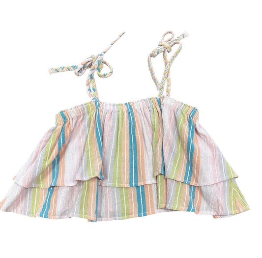 SHOW ME YOUR MUMU RUFFLE TOP PASTEL STRIPED 122 MEDIUM